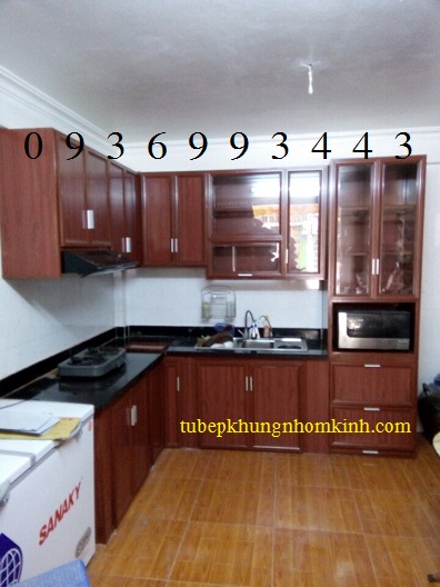 tủ bếp nhôm vân gỗ tủ bếp nhôm vân gỗ