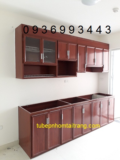 tủ bếp nhôm vân gỗ chữ I tủ bếp nhôm vân gỗ chữ I