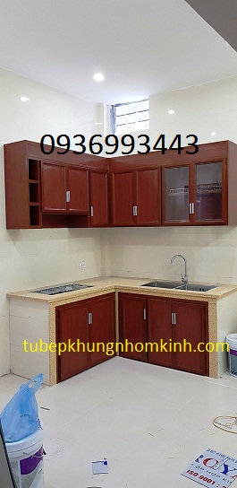 tủ bếp nhôm vân gỗ xây bệ bếp tủ bếp nhôm vân gỗ xây bệ bếp