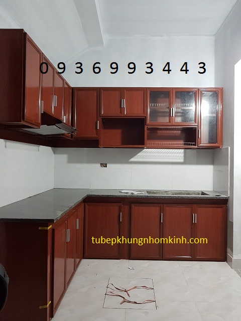 tủ bếp nhôm vân gỗ chữ L tủ bếp nhôm vân gỗ chữ L