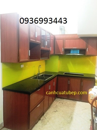 tủ bếp nhôm vân gỗ chữ L tủ bếp nhôm vân gỗ chữ L