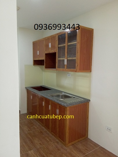 tủ bếp nhôm vân gỗ màu nhạt tủ bếp nhôm vân gỗ màu nhạt