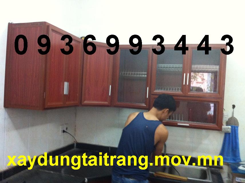 Tủ bếp nhôm vân gỗ Tủ bếp nhôm vân gỗ