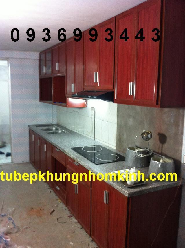 Tủ bếp nhôm vân gỗ Tủ bếp nhôm vân gỗ