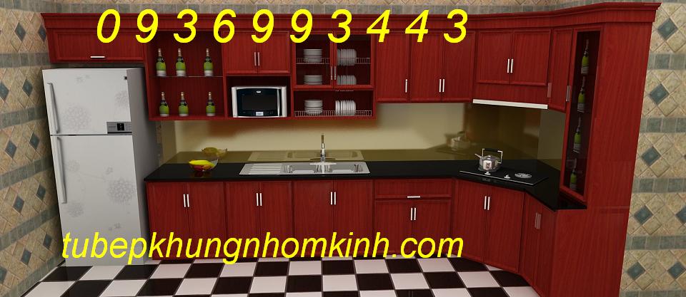Thiết kế tủ bếp nhôm vân gỗ Thiết kế tủ bếp nhôm vân gỗ