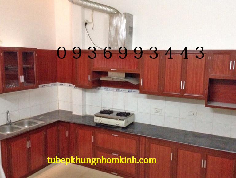 tủ bếp nhôm vân gỗ chữ L tủ bếp nhôm vân gỗ chữ L