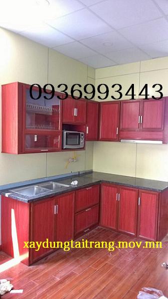 tủ bếp nhôm vân gỗ chữ L tủ bếp nhôm vân gỗ chữ L