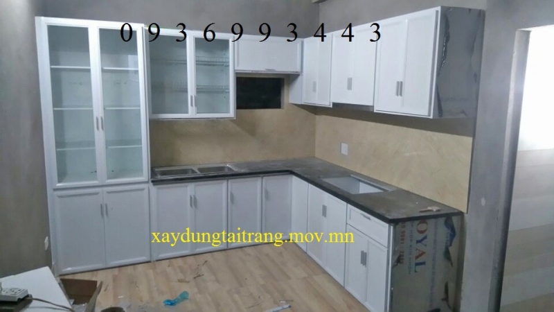 mẫu tủ bếp nhôm sơn tĩnh điện chữ L mẫu tủ bếp nhôm sơn tĩnh điện chữ L