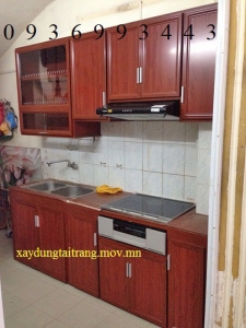 tủ bếp nhôm giả vân gỗ chữ I