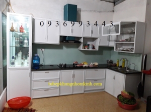 thi công tủ bếp nhôm sơn tĩnh điện đẹp