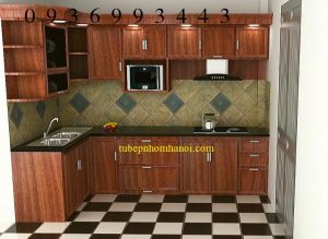 thiết kế tủ bếp nhôm giả vân gỗ