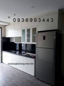 tủ bếp nhôm cánh gỗ nhựa