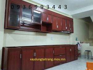 thiết kế tủ bếp nhôm vân gỗ