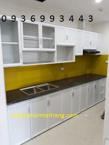 thiết kế tủ bếp nhôm sơn tĩnh điện
