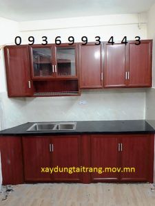 thi công tủ bếp nhôm vân gỗ
