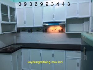 thi công tủ bếp nhôm sơn tĩnh điện