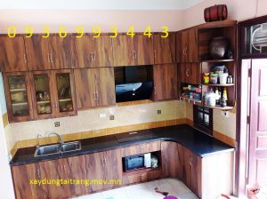 thiết kế tủ bếp nhôm cánh Laminate chữ L đẹp