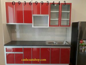 tủ bếp nhôm cánh hệ XingFa VN trắng cánh kính