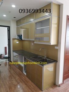 thi công tủ bếp nhôm cánh hệ Zang Lee chữ I