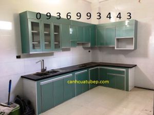 tủ bếp nhôm cánh hệ Zang Lee xây bệ bếp