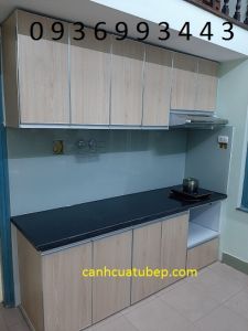 tủ bếp nhôm cánh Lamianate