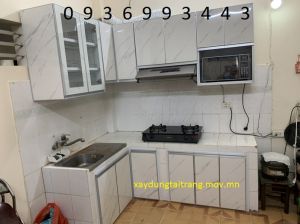 tủ bếp nhôm cánh hệ Zang Lee PVC vân đá