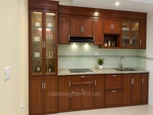 tủ bếp nhôm kính giả gỗ