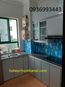 mẫu thiết kế tủ bếp nhôm kính cánh hệ Zang Lee