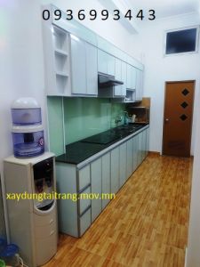 thiết kế mẫu tủ bếp nhôm cánh hệ Zang Lee chữ I đẹp
