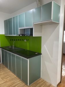 Tủ bếp nhôm Zanglee mặt alu mầu ghi