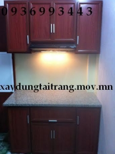 Tủ bếp nhôm kính vân gỗ
