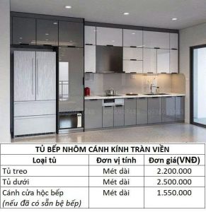 BÁO GIÁ TỦ BẾP NHÔM KÍNH ( xưởng gia công trực tiếp-không qua trung gian)