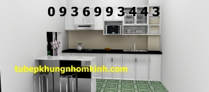 thiết kế tủ bếp khung nhôm kính
