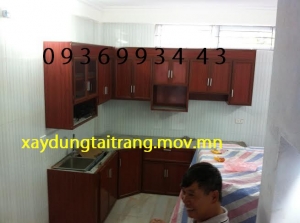 thi công tủ bếp nhôm vân gỗ