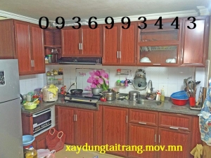 thi công tủ bếp nhôm vân gỗ