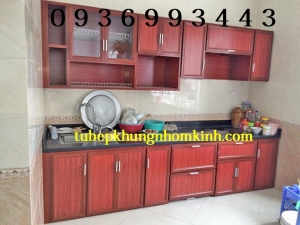 thiết kế tủ bếp nhôm vân gỗ