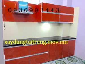 tủ bếp nhôm cánh acrylic chữ I