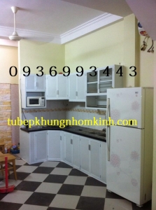 thi công tủ bếp nhôm sơn tĩnh điện đẹp