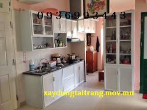 thi công tủ bếp nhôm sơn tĩnh điện đẹp