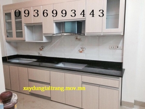 tủ bếp nhôm cánh Laminate chữ I