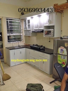 tủ bếp nhôm sơn tĩnh điện chữ L
