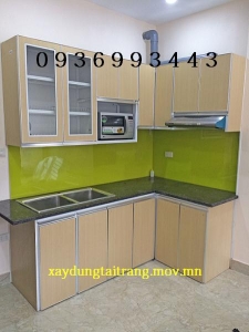 thiết kế tủ bếp nhôm cánh Laminate đẹp