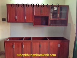 tủ bếp nhôm vân gỗ khung thùng chắc chắn