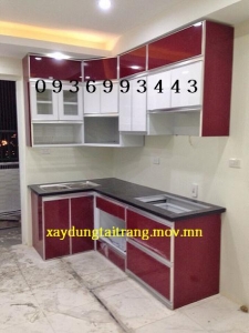 thiết kế tủ bếp nhôm cánh Acrylic