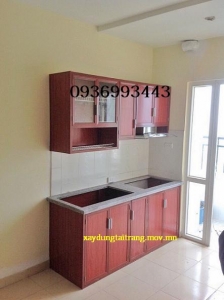 thiết kế tủ bếp nhôm vân gỗ đẹp