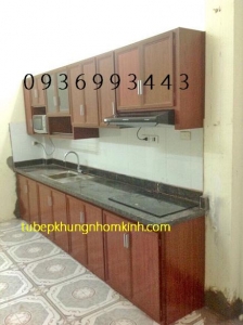 tủ bếp nhôm vân gỗ