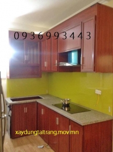 tủ bếp nhôm vân gỗ