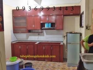tủ bếp nhôm vân gỗ chữ I đẹp