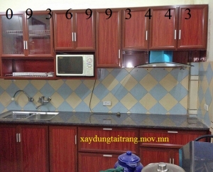 mẫu tủ bếp nhôm vân gỗ
