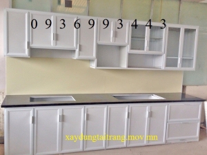 thi công tủ bếp nhôm sơn tĩnh điện đẹp